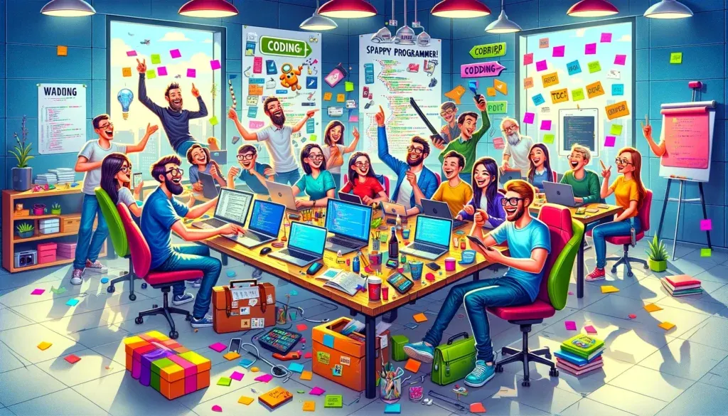 An AI generated image of a group of people working on a project.